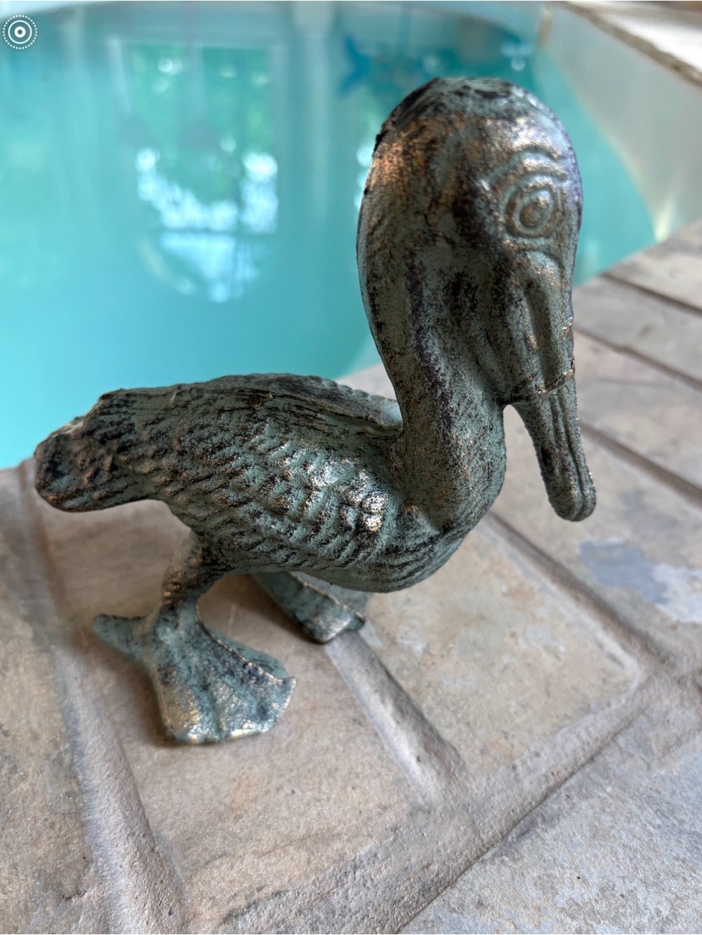 Decorative Cast Iron Pelican Figurine in Verdigris